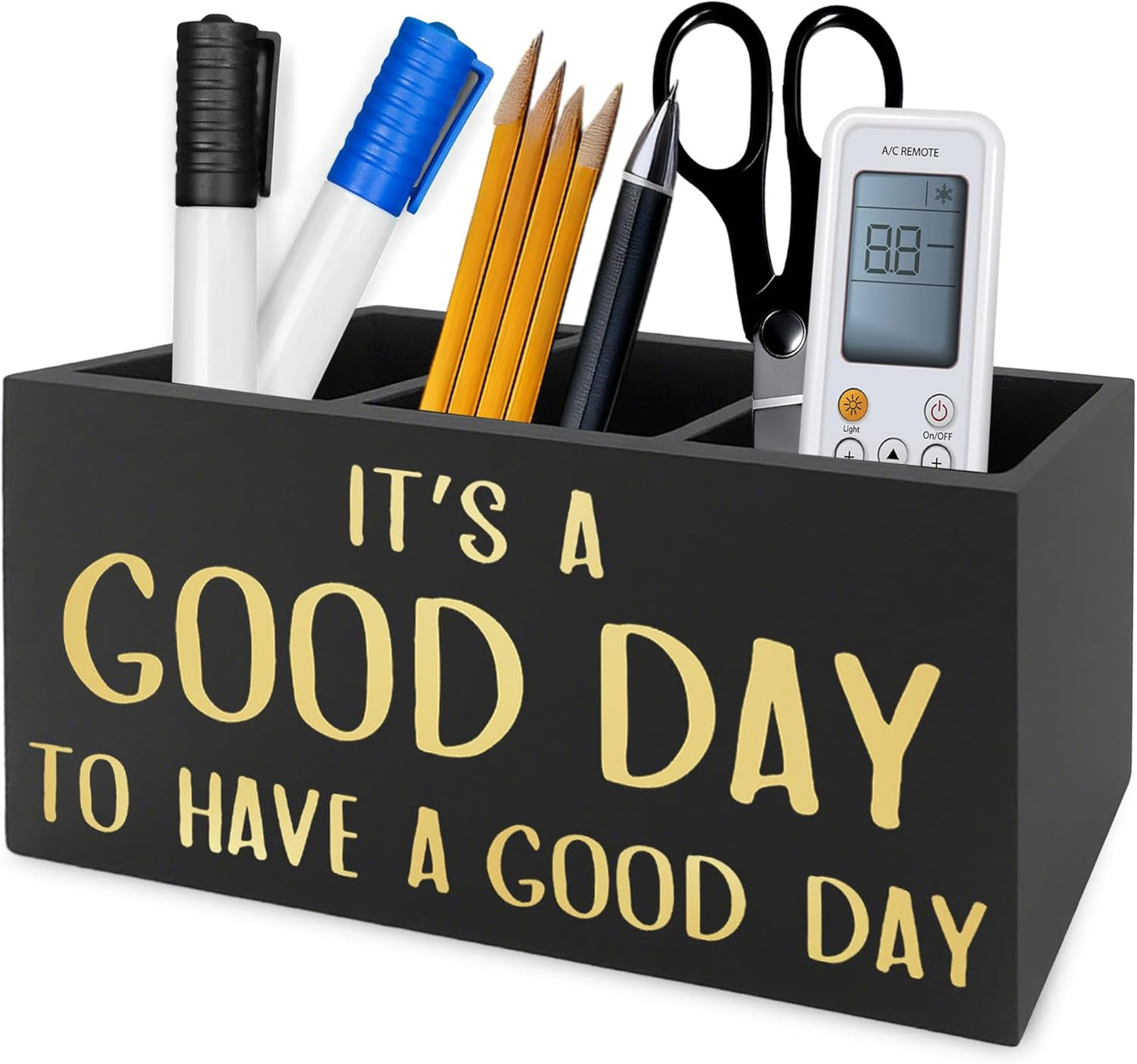 Inspirational Office Pen Pencil Holder Organizer for Desk, It's a Good Day to Have a Good Day Positive Wooden Box Signs Decorations for Home Office Desk Tabletop, Motivational Gifts for Women
