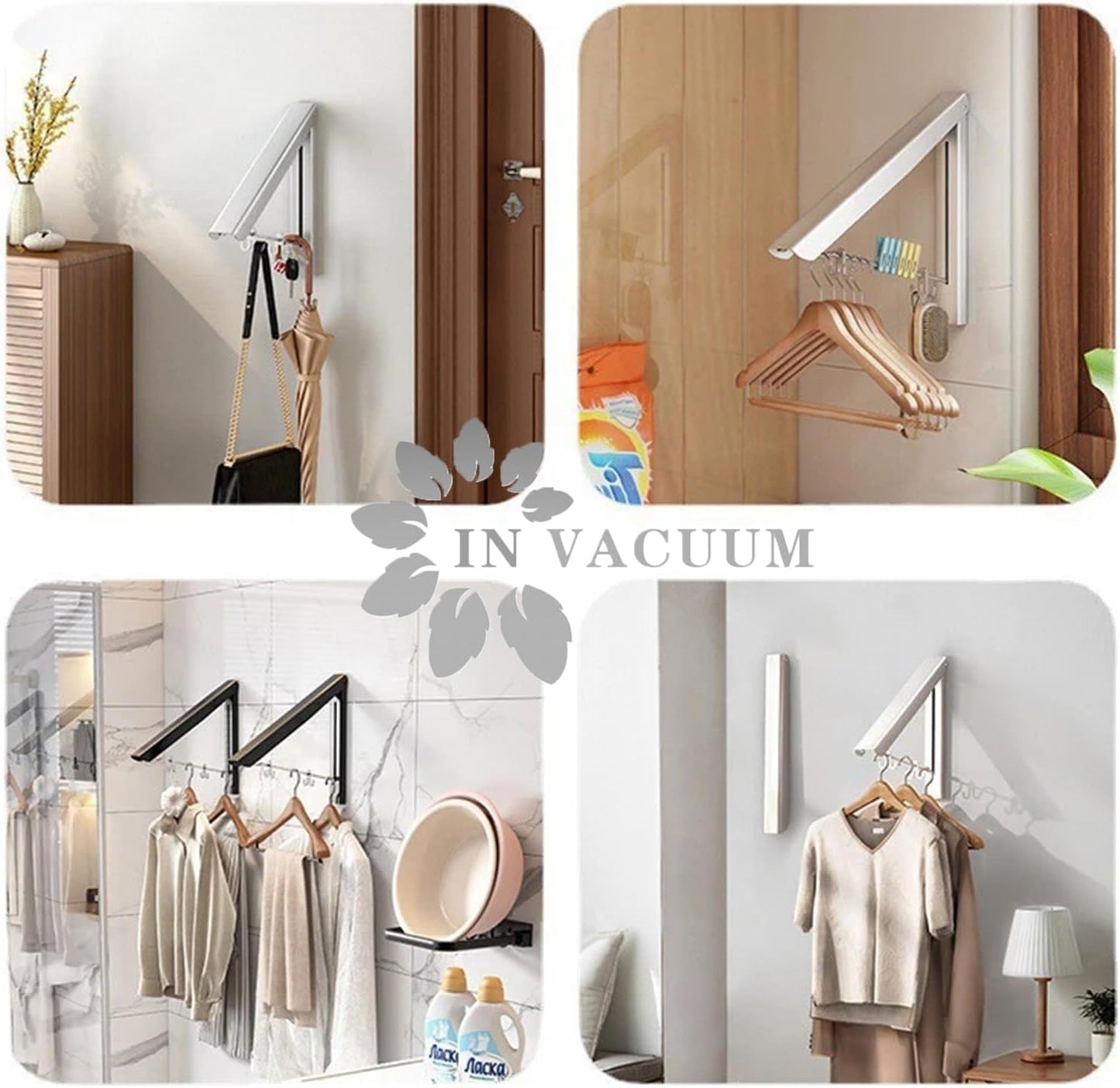 Laundry Drying Rack, Wall Mounted Retractable Clothes Hanger, Aluminium Home Storage Organization Space Savers for Home(2 Racks with Rod,Black)