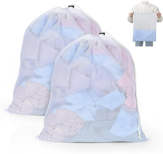 OTraki 16x20 Inch Small Laundry Bags 2PCS Fine Mesh Washing Bag Drawstring Dirty Clothes Machine Washable Delicates Bra Lingerie Socks Toy Garment Bag for Home Travel Dorm White