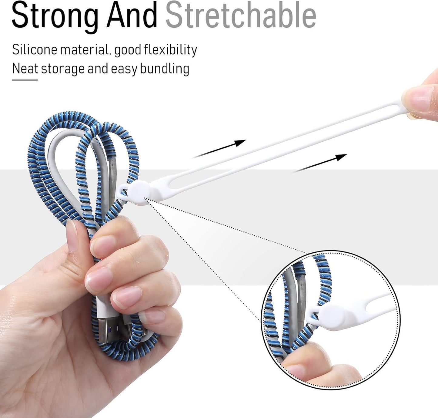 Nuanchu 40 Pcs Silicone Cable Ties Reusable Holder Adjustable Straps Multipurpose Charging Cable Organizer for Fastening Charging Cords Wires(4.17 Inch,White, Gray)