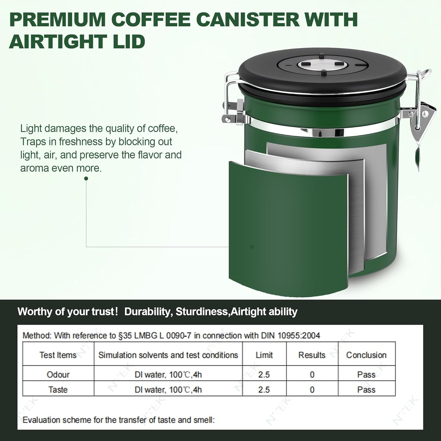 ShanSon Coffee Canister Airtight Coffee Container Stainless Steel Coffee Bean Storage Container with Scoop Coffee Canister for Beans Grounds Sugar Flour Tea Cereal,11OZ, Dark Green