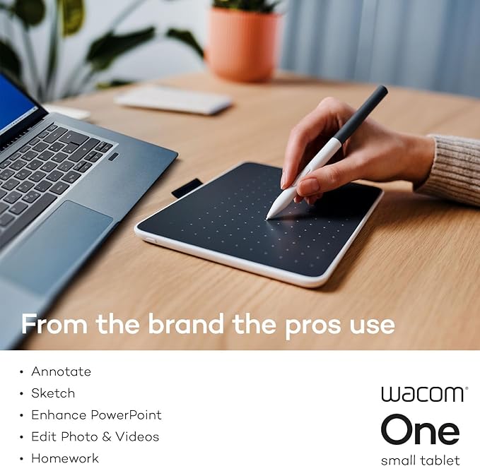 Wacom One Bluetooth Drawing Tablet, Small 7.4" x 5.5" Compact Graphics Tablet, Entry-Level Creative Design Pad with Creative Software for Chromebook, Mac, Windows PC, Android