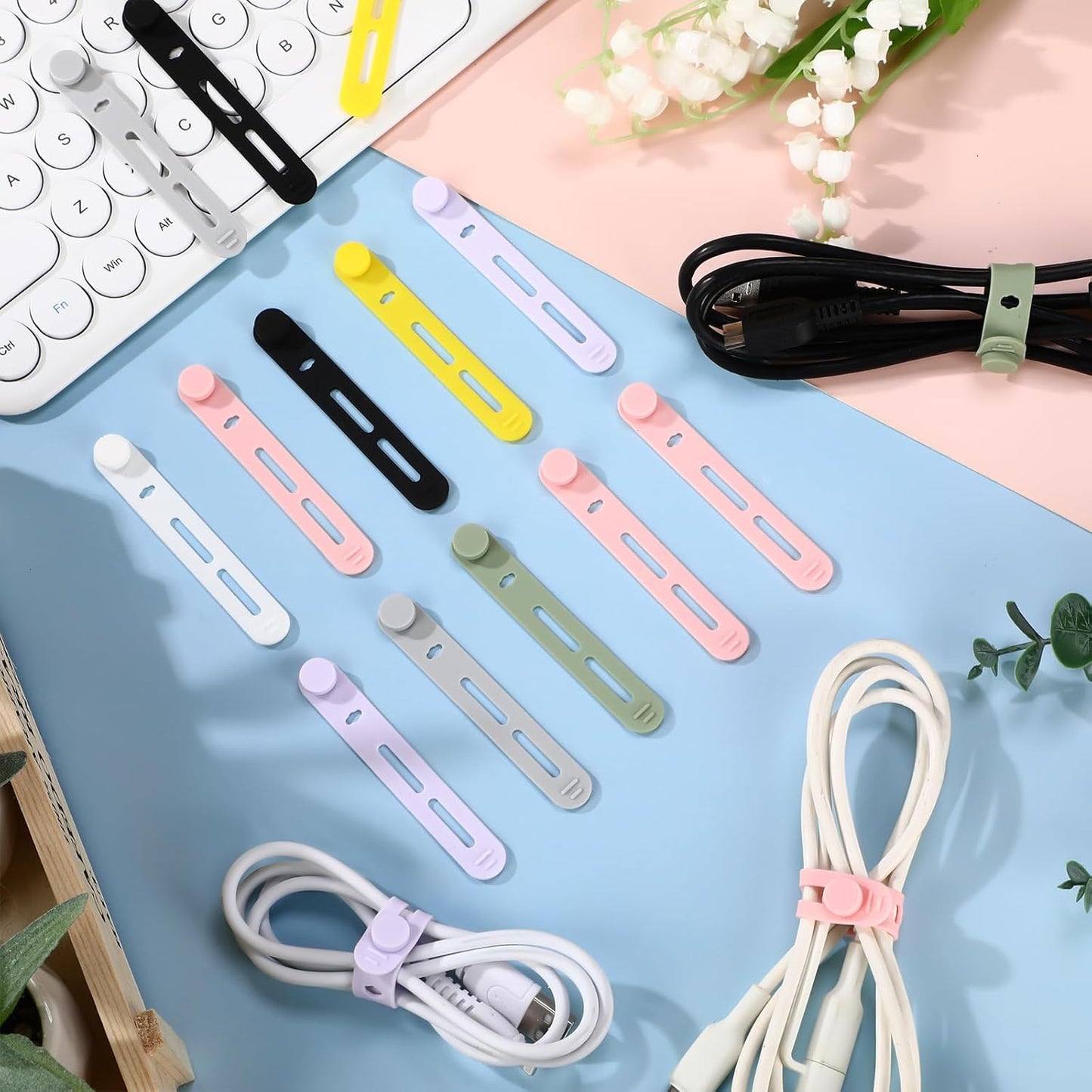 42 Pcs Silicone Cable Ties Reusable Cord Straps Multipurpose Elastic Cable Organizer for Bundling Fastening Earphone Phone Charger Home Office School(Multicolor,3.15 Inch)