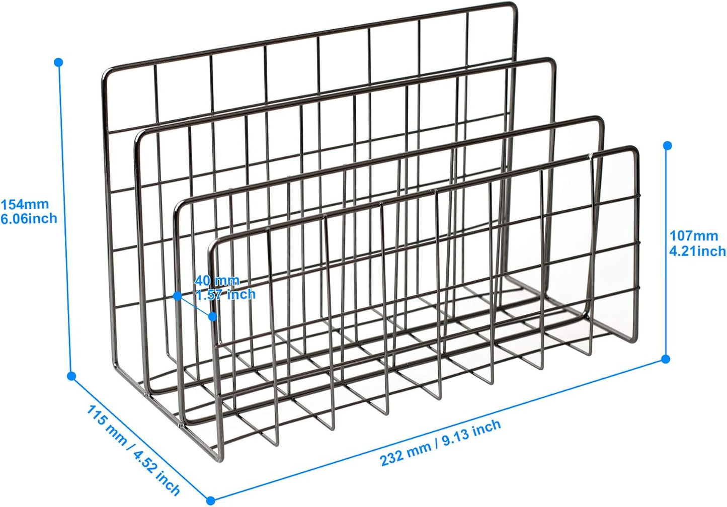 Desktop Mail Organizer File Organizer Metal Wire Mail Sorter Letter Organizer Magazine Rack for Letters, Mails, Books, Postcards, Brochures, Mail Holder (3 Slot, Dark Gray)