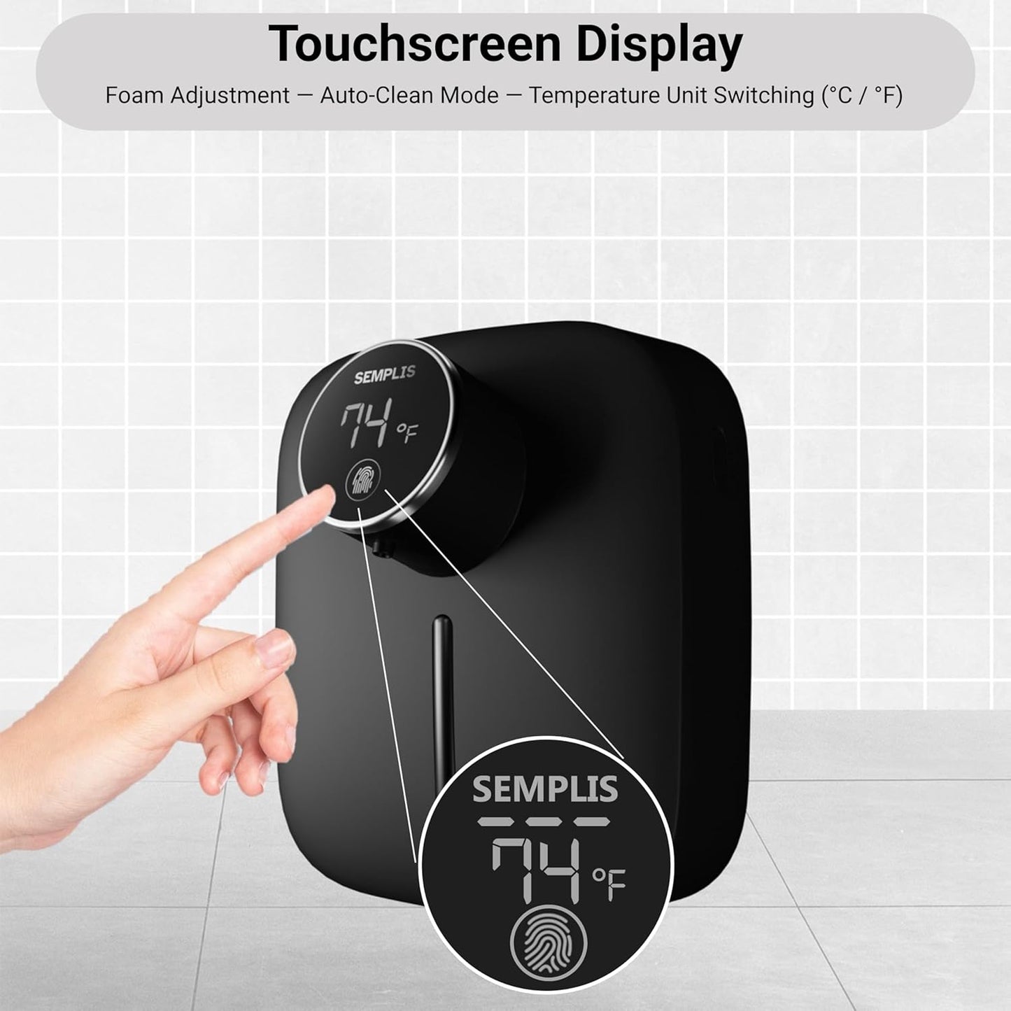 Automatic Soap Dispenser – Touchless Foaming Hand Soap Dispenser with Digital Display, 6 Adjustable Foam Levels, USB Rechargeable Wall‑Mount for Bathroom & Kitchen, 10.82 oz/320 ml