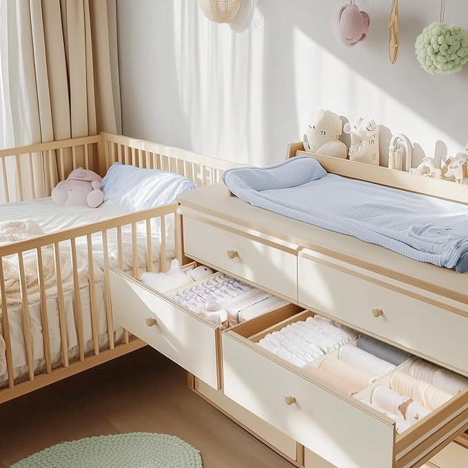 Criusia Drawer Organizer Clothes, 10 Pack Dresser Organizer for Baby Clothes, Underwear, Sock- Foldable Closet Organization and Storage Dividers Bins for Nursery, Bedroom (Beige)