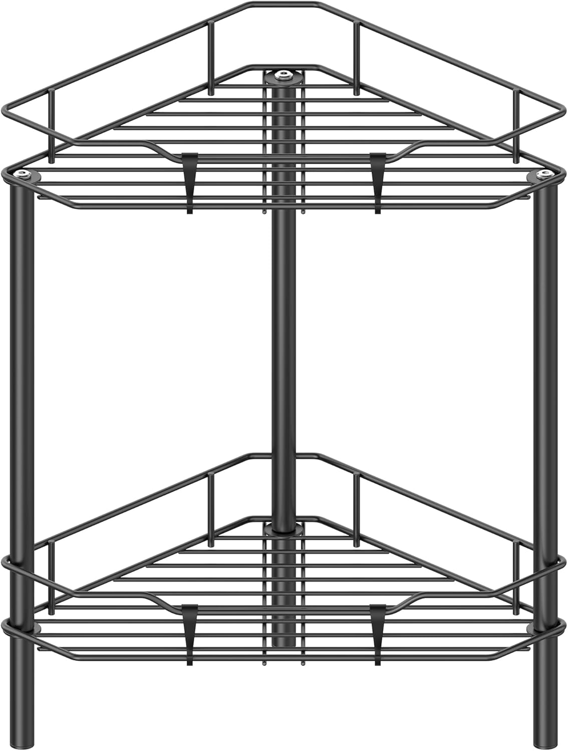 2 Tier Floor Standing Corner Shower Caddy Organizer Shelf with Hooks, Bathroom Shelves Stand Rack, Black