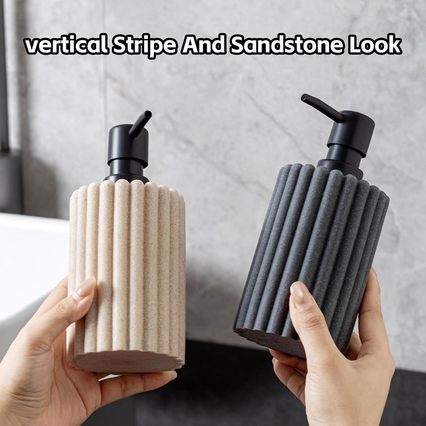 Soap Dispensers 350mL 11.84 OZ, 2 PCS Luxurious Hand Dish Lotion Shampoo Soap Dispenser Jar, Natural Stone Look Soap Pump Bottles for Kitchen Bathroom Countertop (Grey)