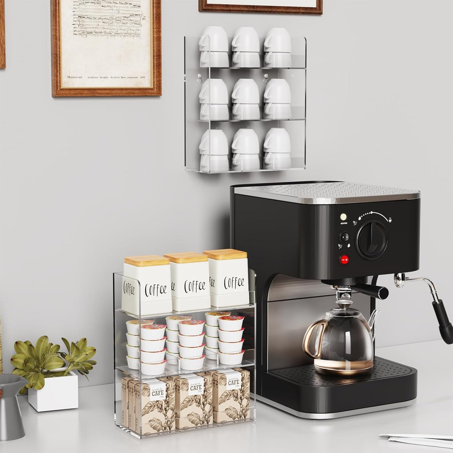 Acrylic Tea Bag Organizer, 3 Layers Tea Bag Holder for Tea Packets, No Assembly Required, Wall Mount Display Tea Caddy for Countertop or Cabinet, 9 Slots