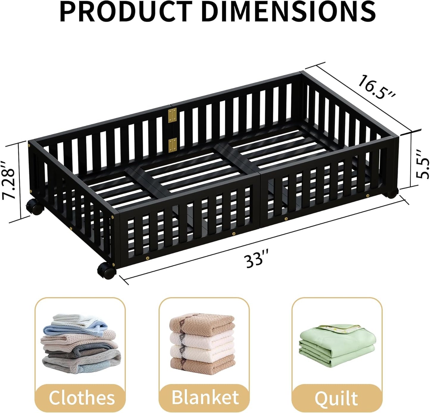 Bamboo Under Bed Storage with Wheels (2-Pack) – Rolling Underbed Shoe Organizer Box for Shoes, Blankets, Toys, Clothes Container Space-Saving Organizer Bins for Bedroom, Closet, Dorm, Nursery