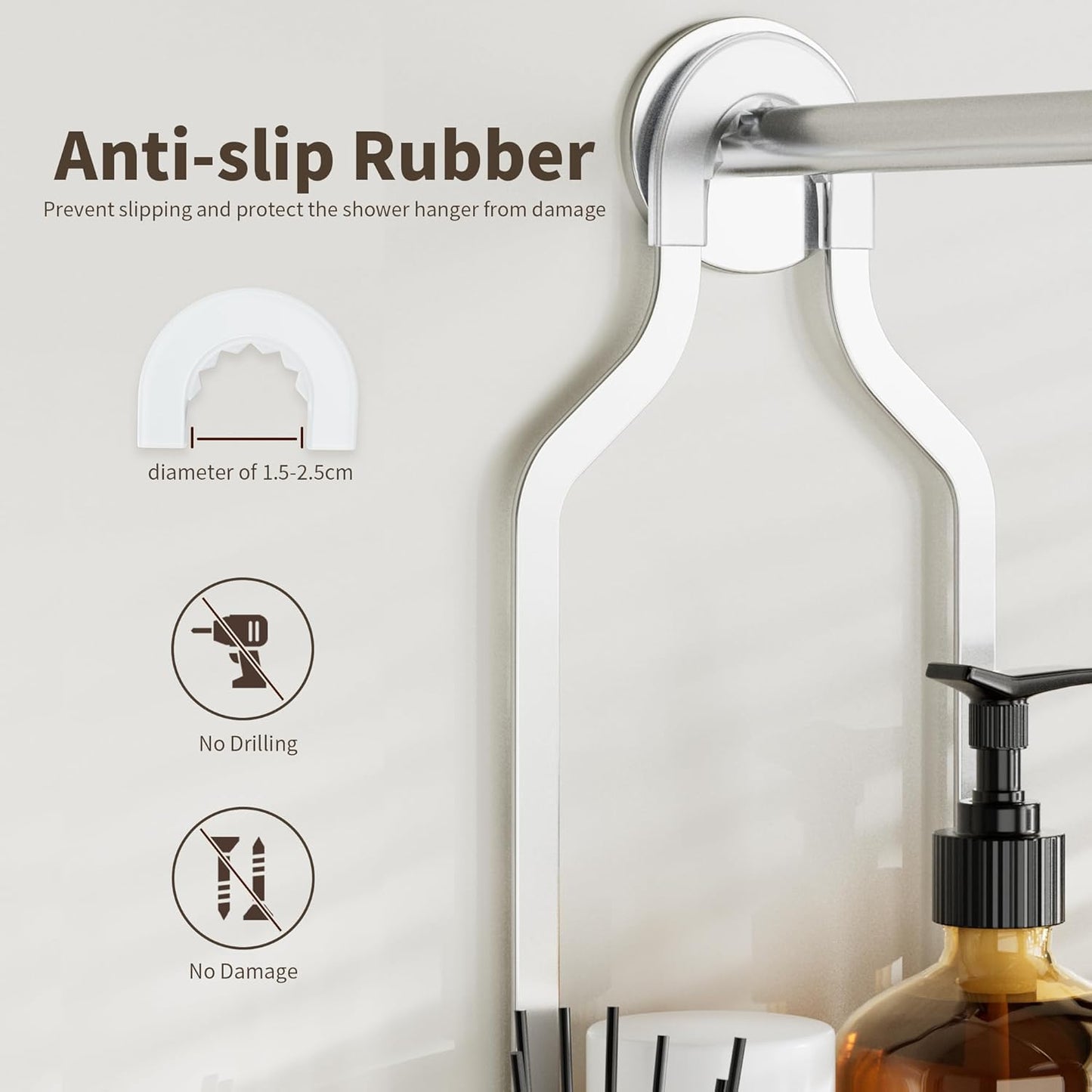 Shower Caddy Hanging 2-Tier Bathroom Organizer for Tall Showerhead with Soap Dish and Toothbrush Holder,Rustproof Over Shower Head Rack,Silver