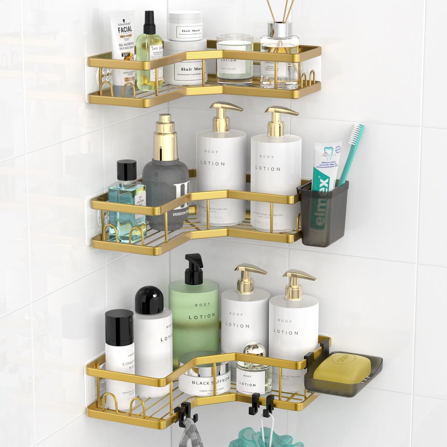 Corner Shower Caddy Bathroom Organizer: Adhesive Shower Rack Bathtub Shelves - 3Pack No Drilling Shower Shelf - Stainless Steel Organizer