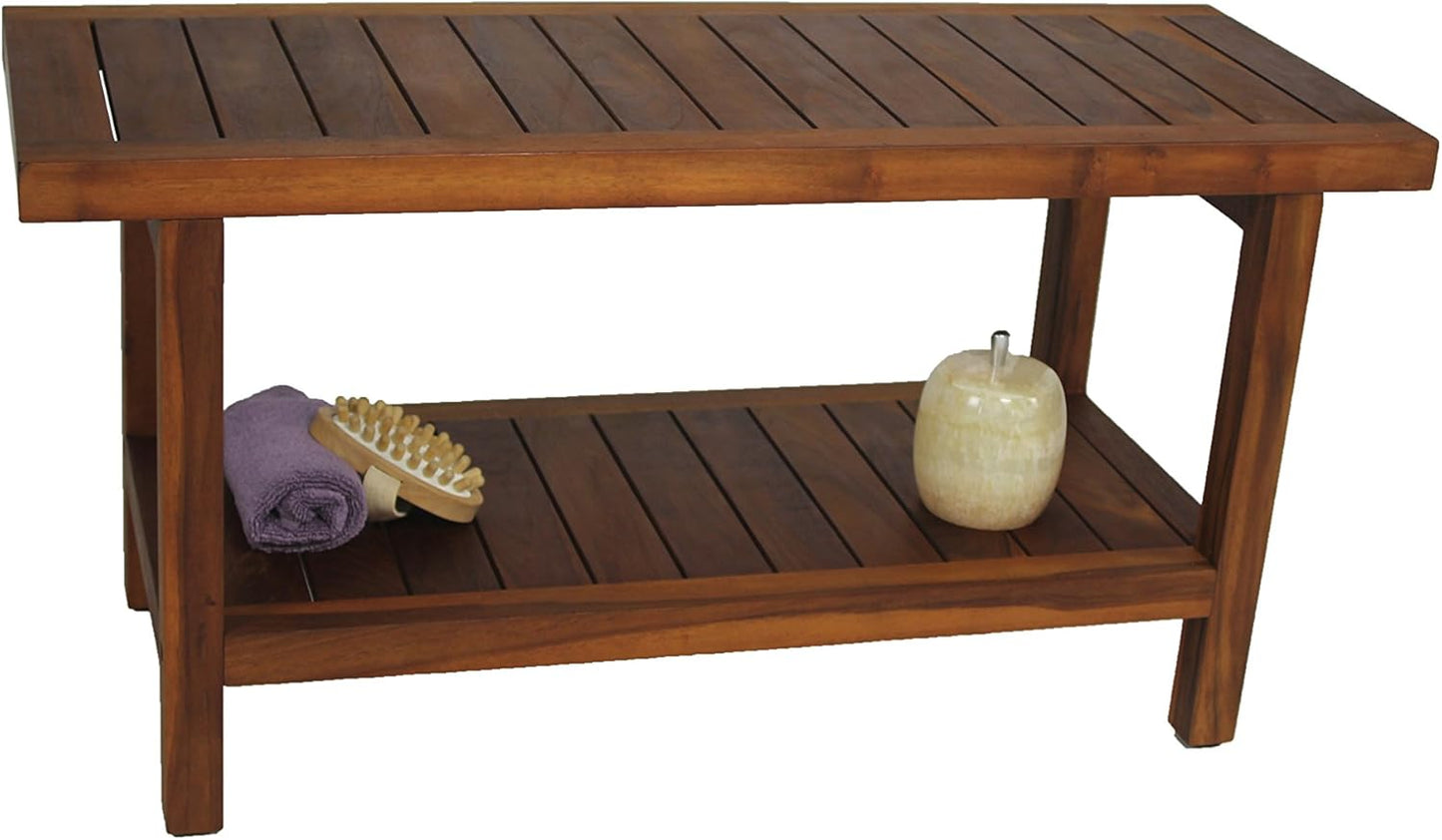 AquaTeak The Original 36" Spa Teak Shower Bench with Shelf & AquaTeak Two-Step Care Kit