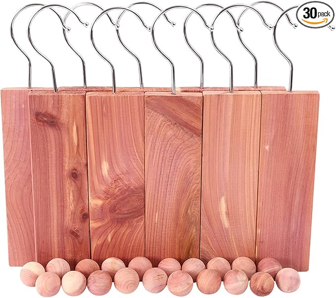 Cedar Blocks for Clothes Storage, Hang Ups 10pcs and Balls 20pcs for Closet Storage Totally 30PCs