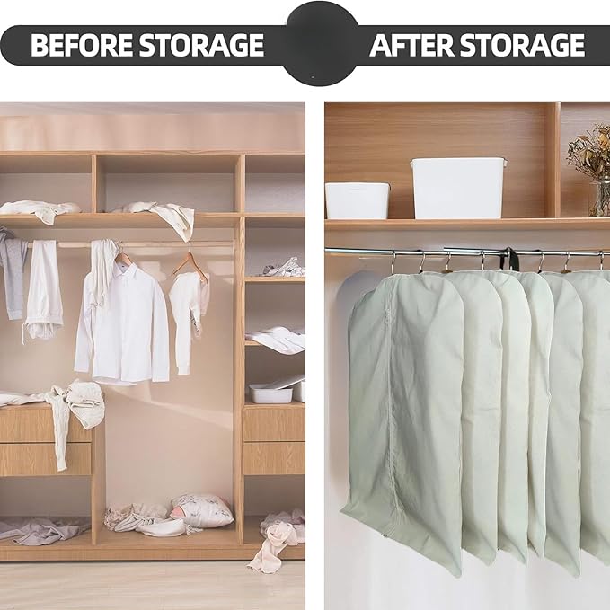 Premium 100% Cotton Garment Bags – 35" Off-White Canvas Suit Cover with YKK Zipper – Breathable, Dust-Proof Storage for Suits, Coats, Dresses, Jackets & Travel/Closet Use