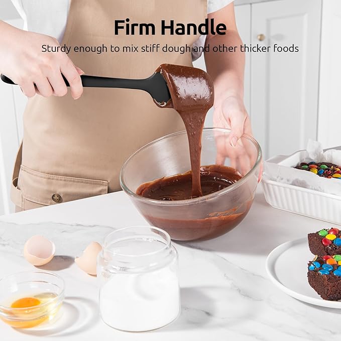 U-Taste 600ºF Heat Resistant Silicone Spatulas: Flexible Food-Grade Silicon Baking Scraper, Kitchen Cooking Mixing Utensils with Upgraded Sturdy Handle Tip for Nonstick Cookware (4-Pc., Black)