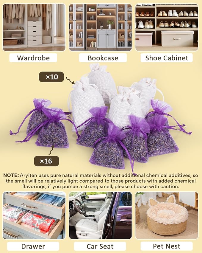 26 Pack Cedar and Lavendar Home Fragrance for Drawers and Closets - Stop Clothes Damage, Cedar Chips and Natural Dried Lavender Sachets Bags