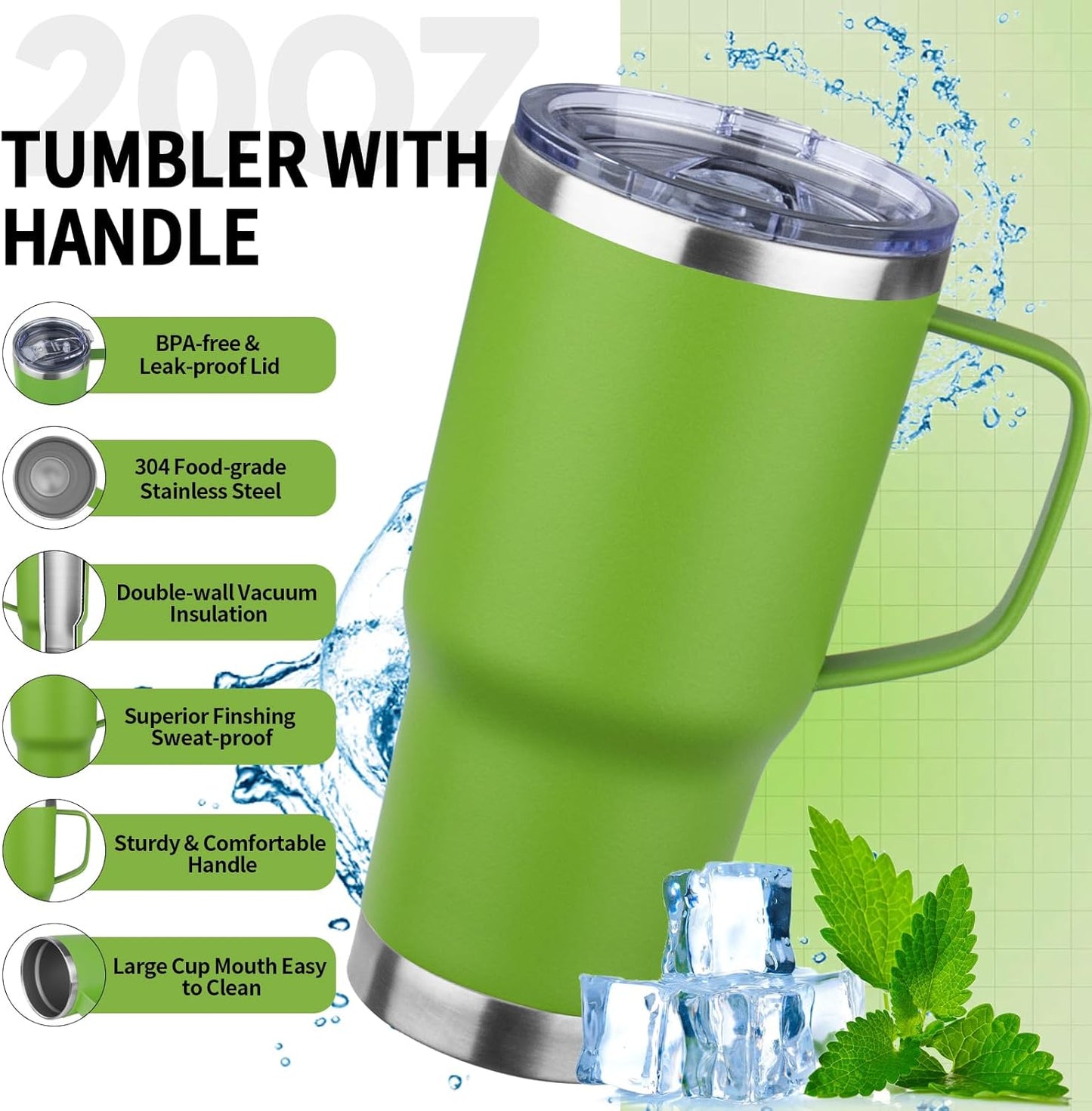 20oz Insulated Tumbler with Handle Stainless Steel Travel Coffee Mug with Lid and Straw Double Wall Vacuum Leak-proof Reusable Thermal Water Cup for Hot and Cold Drinks (Multicolor-5,4 Pack)