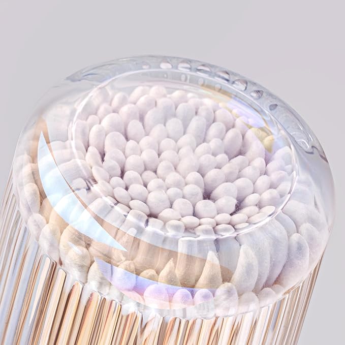 2 Pack Qtip Holder - Apothecary Jars with Lids, Bathroom Organizers and Storage Canister for Cotton Balls,Swabs,Floss Picks,Hair Ties,Clear Glass Vintage Bathroom Decor Jar Set (Iridescent)