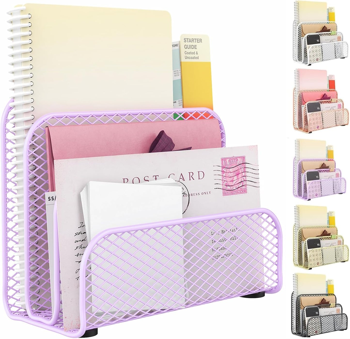 gianotter Mail Organizer Countertop, Metal File Holder with 3-Slot, Purple Desk Accessories & Workspace Organizers (Purple)