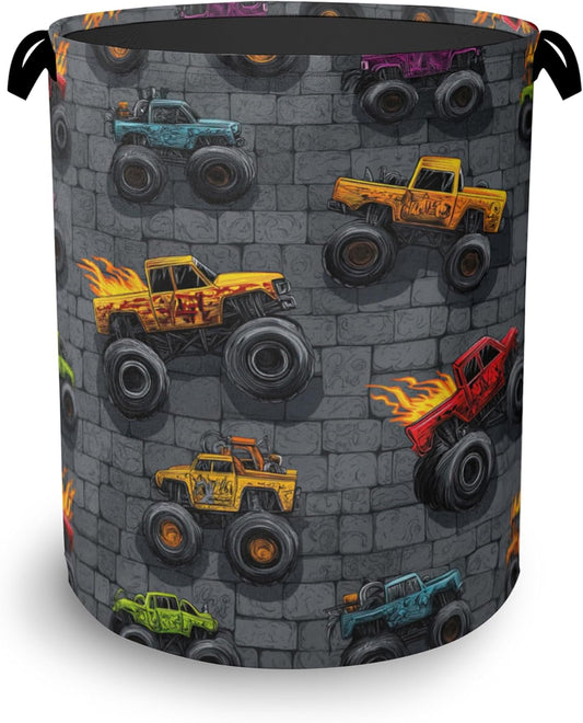 Funny Cars Laundry Basket,Foldable Oxford Cloth Tote Bag Laundry Hamper Clothes Storage Bucket Organizer for Bedroom Laundry Storage Dormitories 16" x 20.8"