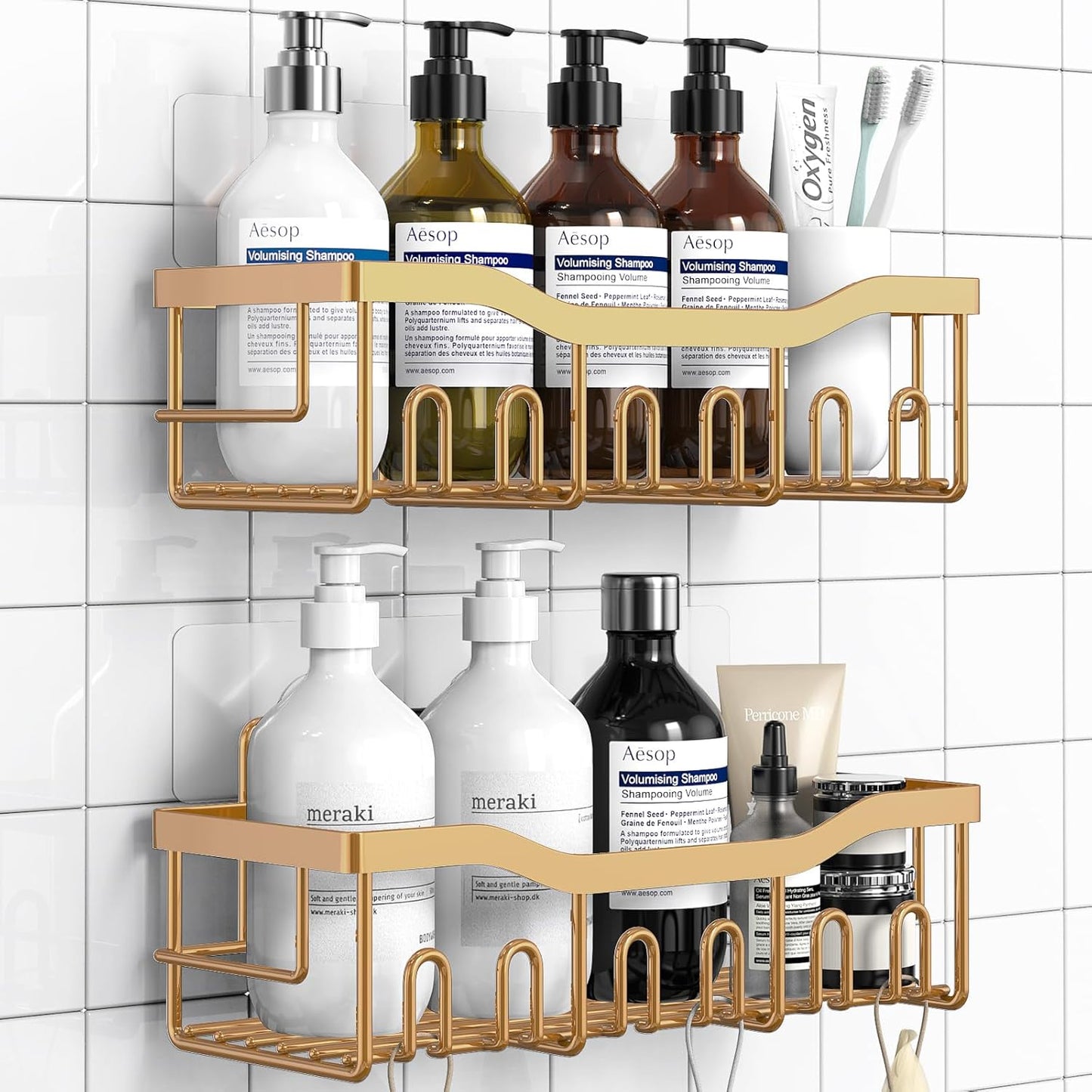 EUDELE Shower Caddy 2 Pack, Adhesive Organizer for Bathroom Storage, Home Decor & Kitchen, No Drilling, Rustproof Stainless Steel Shelf, Bathroom Decor Sets