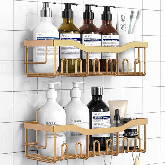EUDELE Shower Caddy 2 Pack, Adhesive Organizer for Bathroom Storage, Home Decor & Kitchen, No Drilling, Rustproof Stainless Steel Shelf, Bathroom Decor Sets