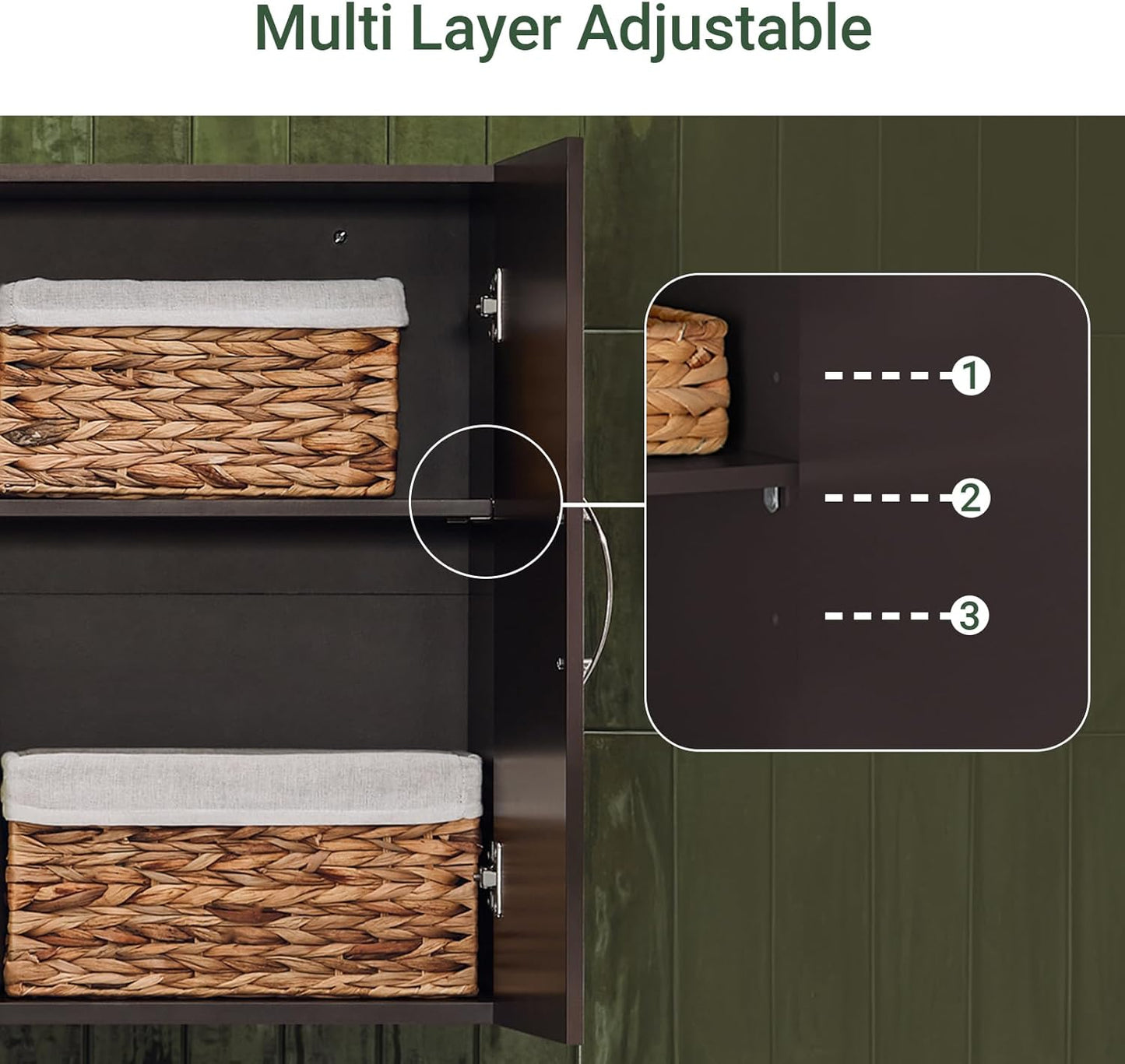 Haotian Wall Cabinet Laundry Room, Medicine Cabinet for Bathroom Kitchen Garage,Floating Cabinet Hanging Storage with Adjustable Shelf, Brown FRG231-BR