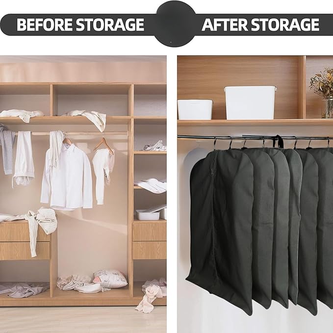 Premium 100% Cotton Garment Bags – 35" Black Canvas Suit Cover with YKK Zipper – Breathable, Dust-Proof Storage for Suits, Coats, Dresses, Jackets & Travel/Closet Use