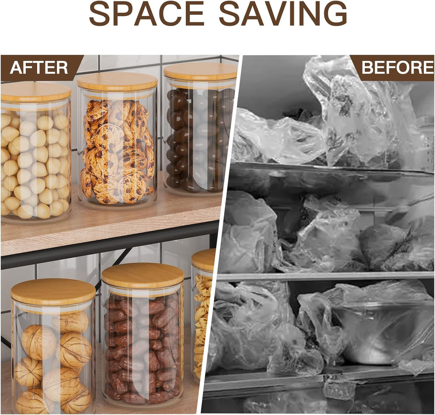 6 Piece Glass Storage Jars Set with Airtight Bamboo Lids and Labels, 37oz/1100ml Glass Spice Jars Food Storage Containers for Home Kitchen,Pantry, Tea, Sugar, Salt, Coffee, Flour, Herbs, Grains