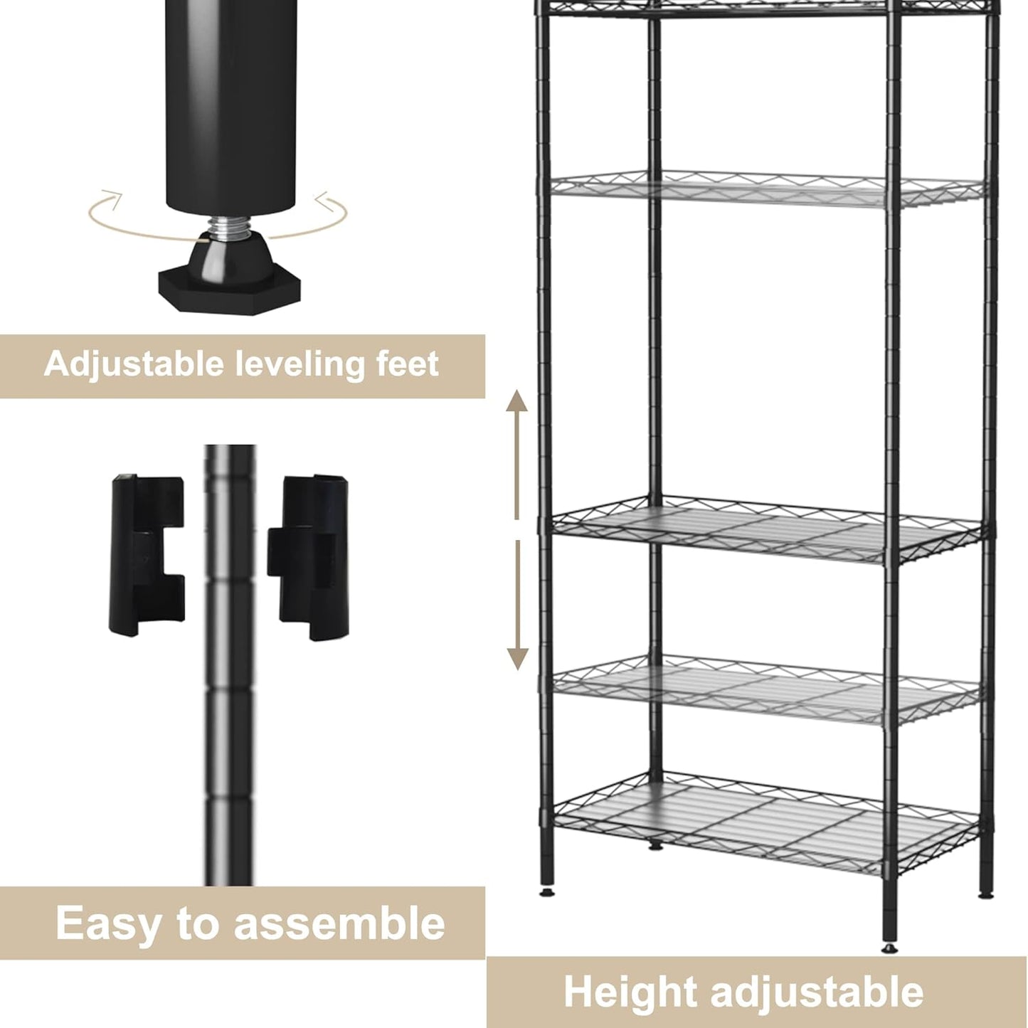 HOMEFORT 4-Shelving Unit, Adjustable Wire Shelving, Metal Wire Shelf Rack Organizer for Kitchen, Pantry, Closet, Bathroom, Laundry, Black,21" W x 11" D x 43" H
