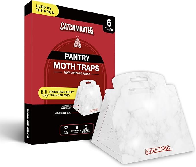 Catchmaster Pantry Moth Traps with Premium PheroGuard Technology – XL Marble Patterned, Extra-Strength Glue – Odorless, Traps & Eliminates Moths – Protects Pantry, Cabinets & Food Storage – 6-Pack