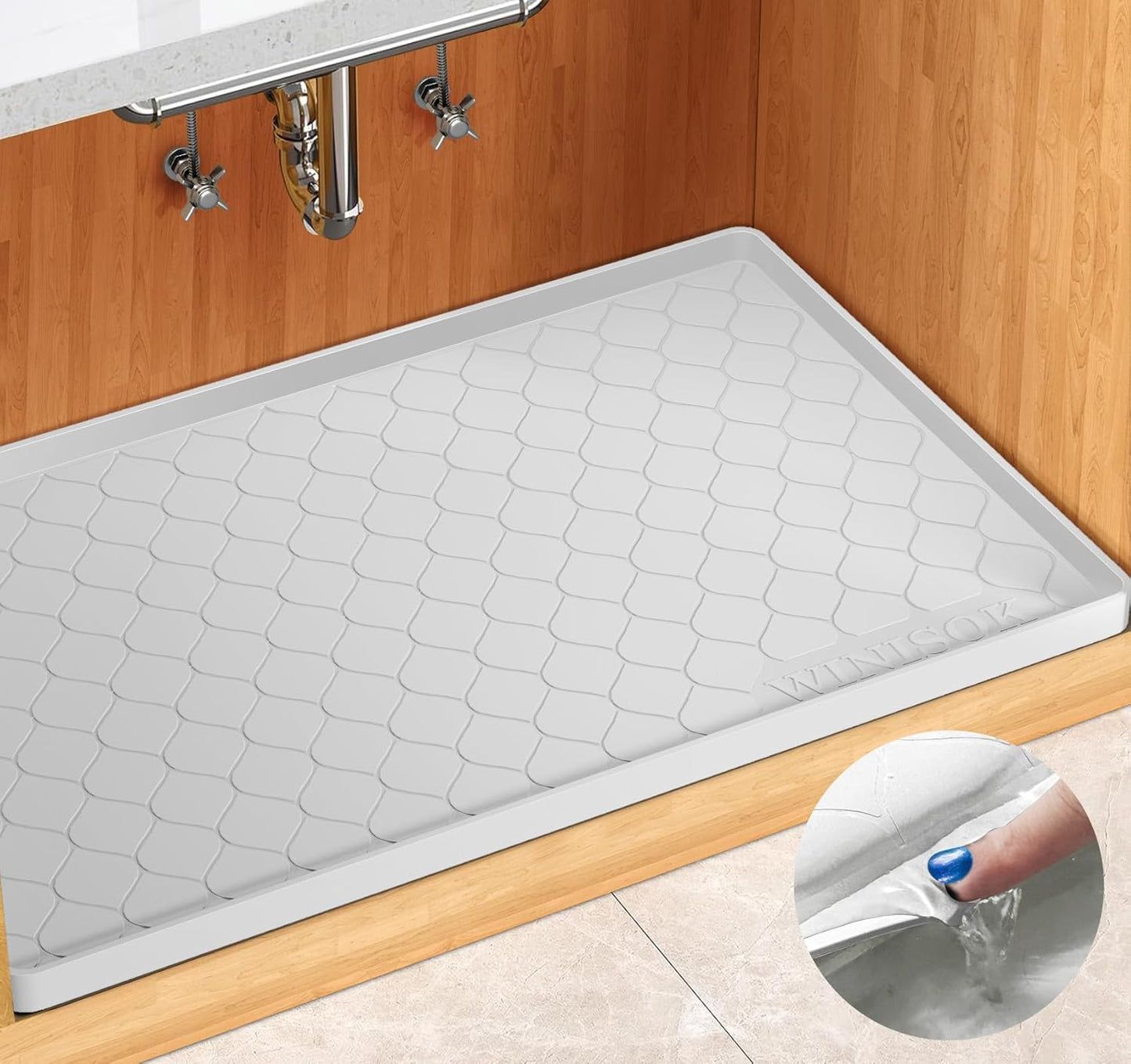 Silicone Under Sink Mat 28" x 22", kitchen Essentials and Gadgets, Shelf liner and Cabinet Protector, Home Organizers and Storage, Waterproof Bathroom Tray