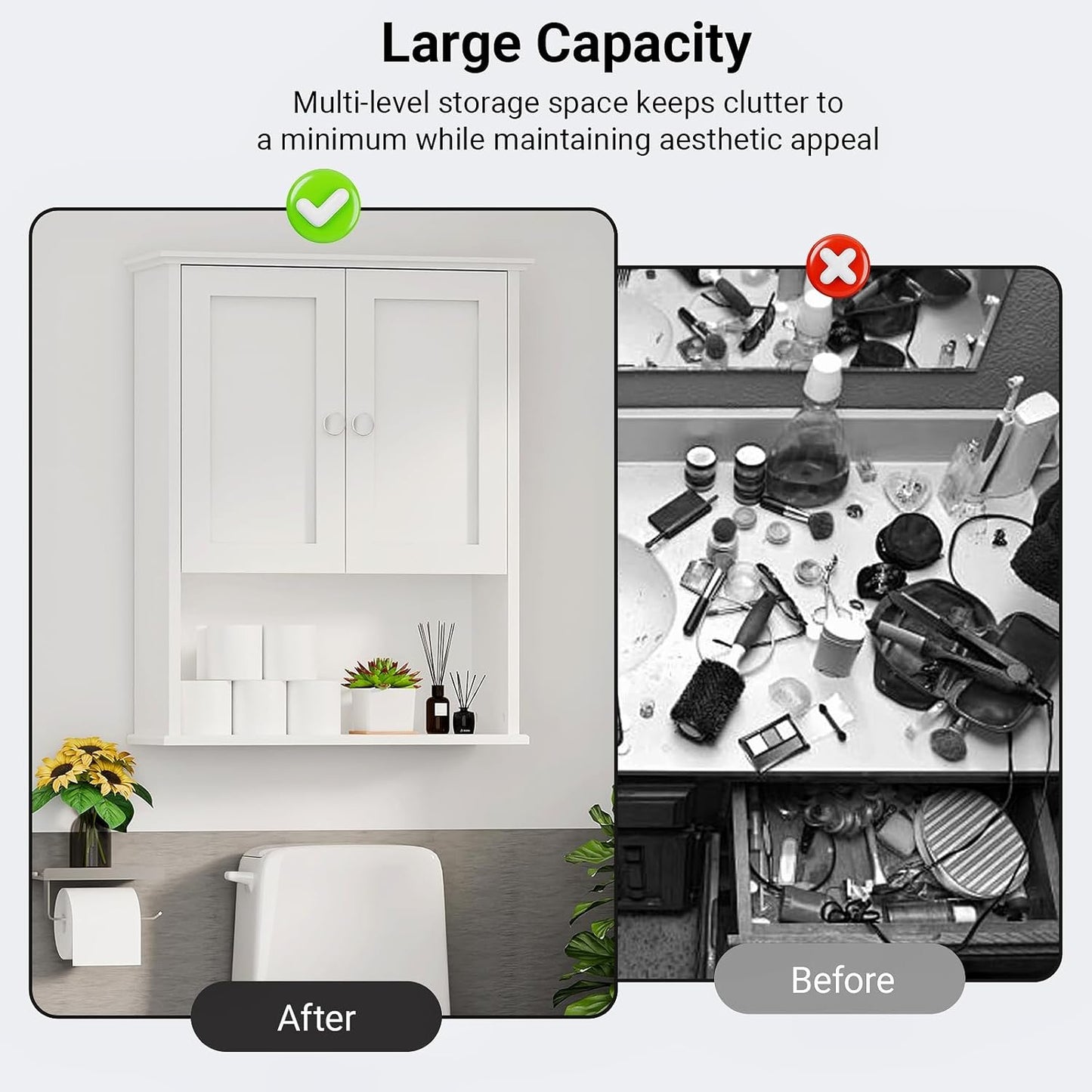 Bathroom Medicine Cabinet - Toilet Cabinet - Wall Mounted Cabinet - Multi Scene Wall Cabinet Storage Solution (Suitable for Bathroom, Kitchen, Living Room; White, Easy to Install)