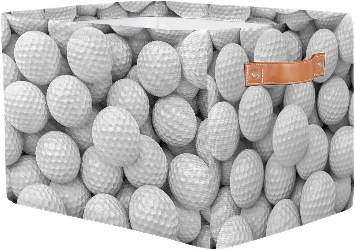 Golf Storage Basket for Shelves, Storage Bins with Handles, Collapsible Basket for Organizing, Closet Toy Baskets for Nursery Room, 15x11x9.5 in, Canvas, White Golf