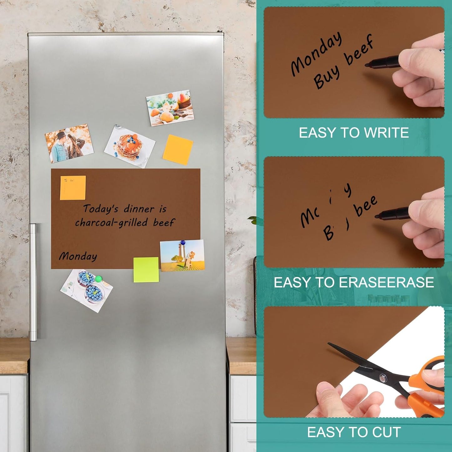 PATIKIL Magnetic Dry Erase Board Sheet for Fridge, 6 Pcs 12 x 8 Inch Erasable Refrigerator Whiteboard for Kitchen for Home Kitchen Organizer Planner Office Storage, Brown (0.6mm)