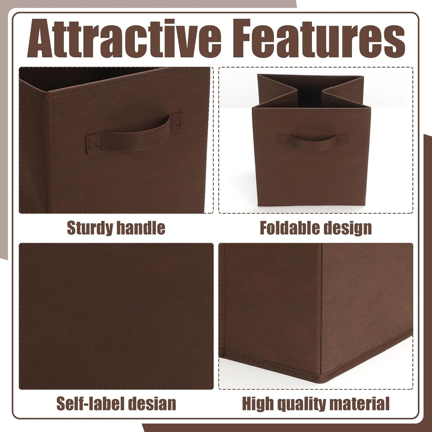 Karenhi 11" x 10. 5" x 10. 5" Brown Gray Storage Cube, 6 Pack Fabric Cube Storage Bins Organizer Box, Collapsible Baskets with Handles Foldable Shelf for Cloth Toys Home Room Closet, Pack of 6