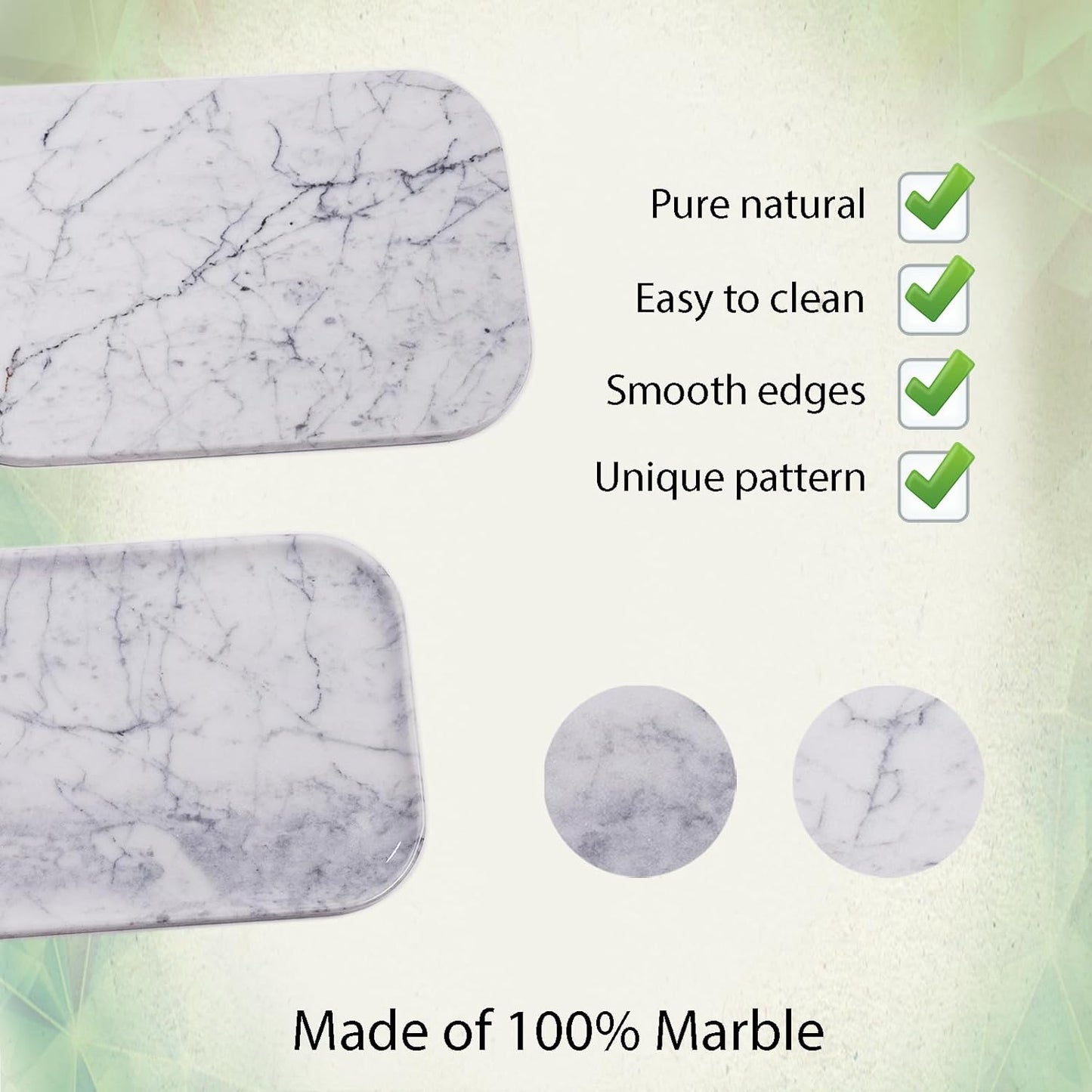 Carrara White Marble Bathroom Vanity Tray | Natural Stone Decorative Organizer | Multi-Use for Vanity, Spa, Kitchen, Bedroom | Waterproof & Non-Slip Design,11.8"x7.8"x0.6"