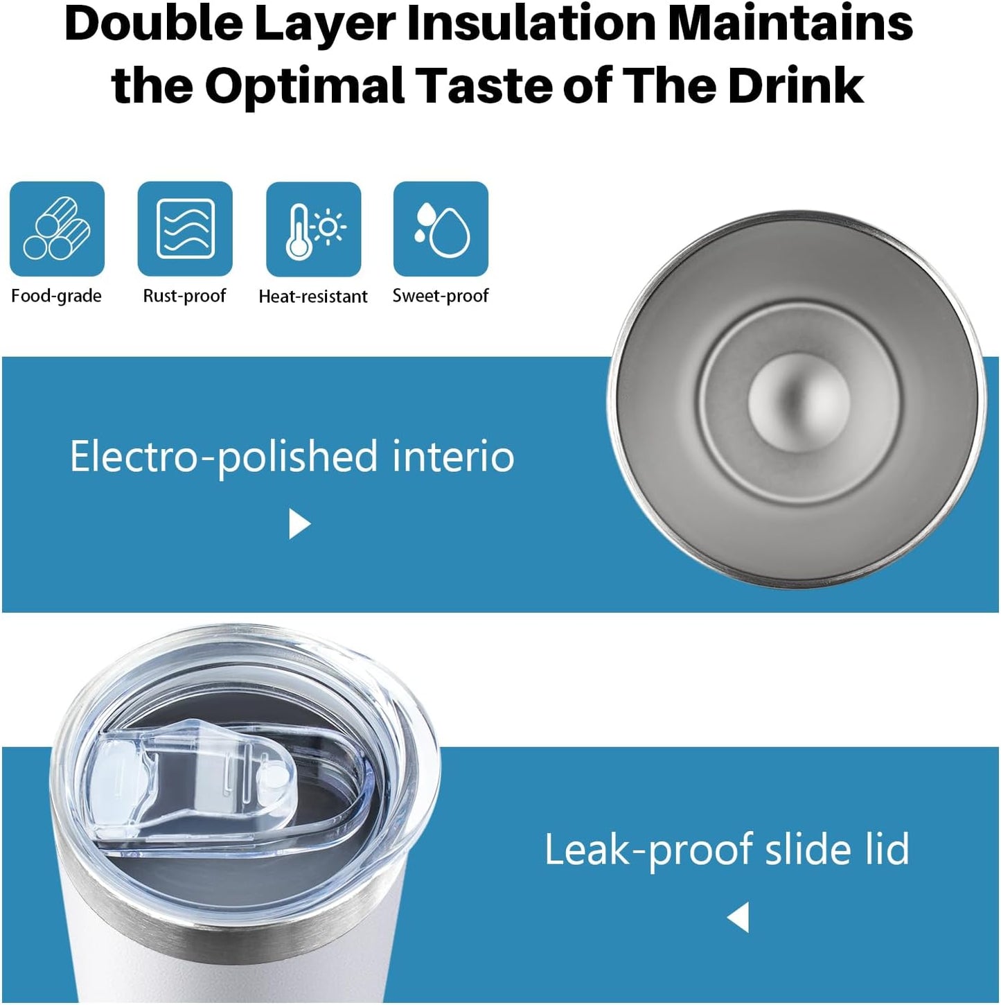 20 oz Skinny Tumbler with Lid and Straw,Stainless Steel Vacuum Insulated Tumbler Cup Double Wall Leak-proof Coffee Mug,Travel Thermal Water Tumbler for Home,Office,Outdoor(White,1)