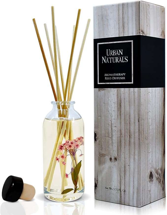 Urban Naturals Sweet Pea & Sandalwood Reed Diffuser Set | Made with Essential Oils & Real Botanicals | White Florals, Jasmine, Sweet Pea, Juicy Berries & Sandalwood | Made in The USA