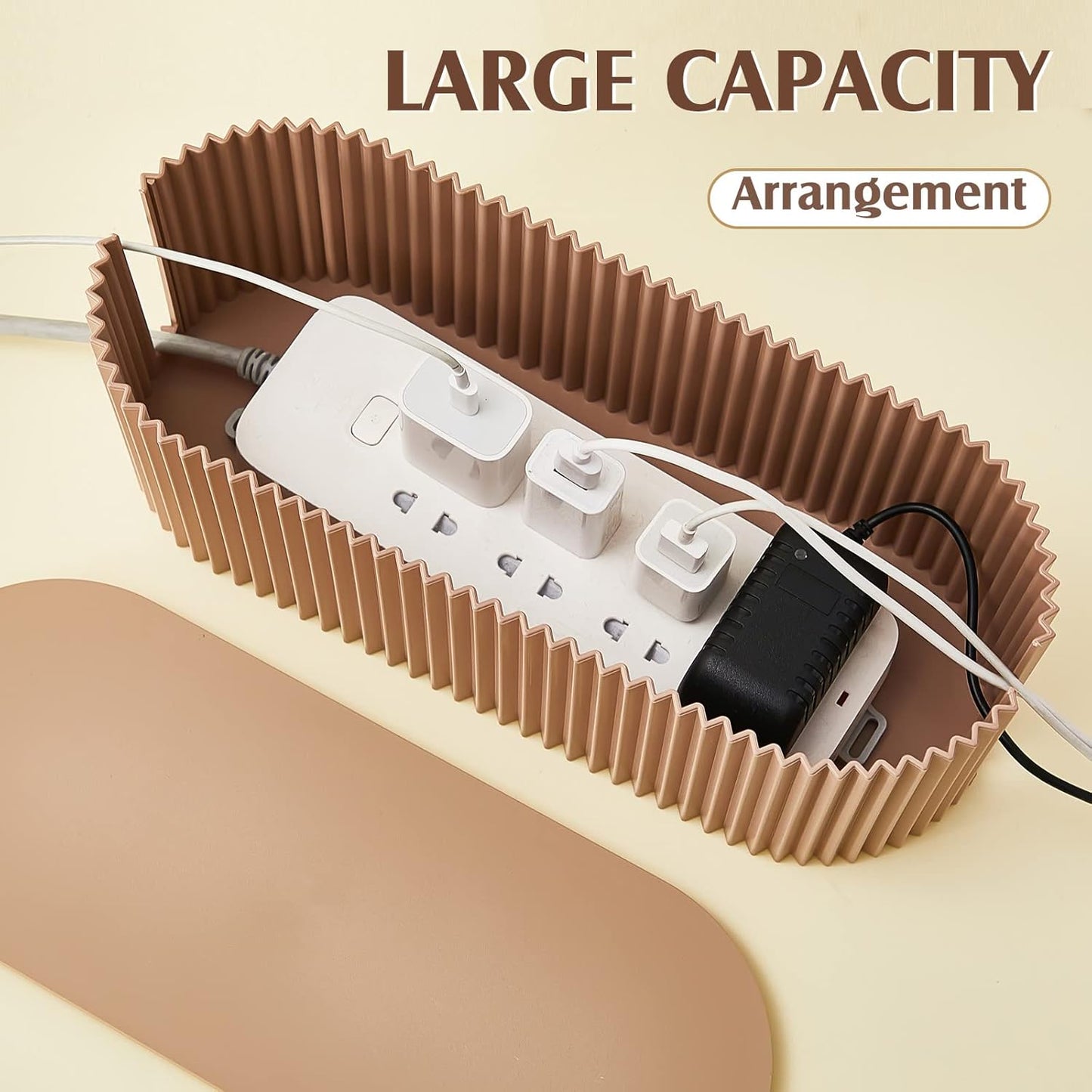 Marsui 2 Pcs Cable Management Box Cord Hider Organizer with 46 Pcs Cable Management Kit Wire Box for Power Strips Surge Protectors Desk TV Computer Wires Home Office(Light Coffee)