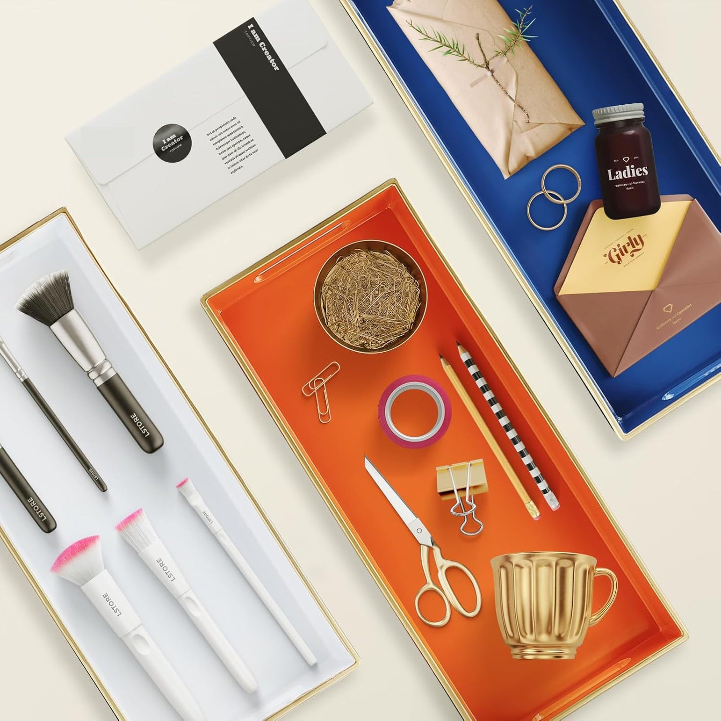 Orange Bathroom Vanity Tray for Countertop, Small Plastic Toilet Tank Versatile Storage & Organization Tray for Makeup, Perfume, Desk, Kitchen, Candles, 13.7"x6"x1.4", 35O