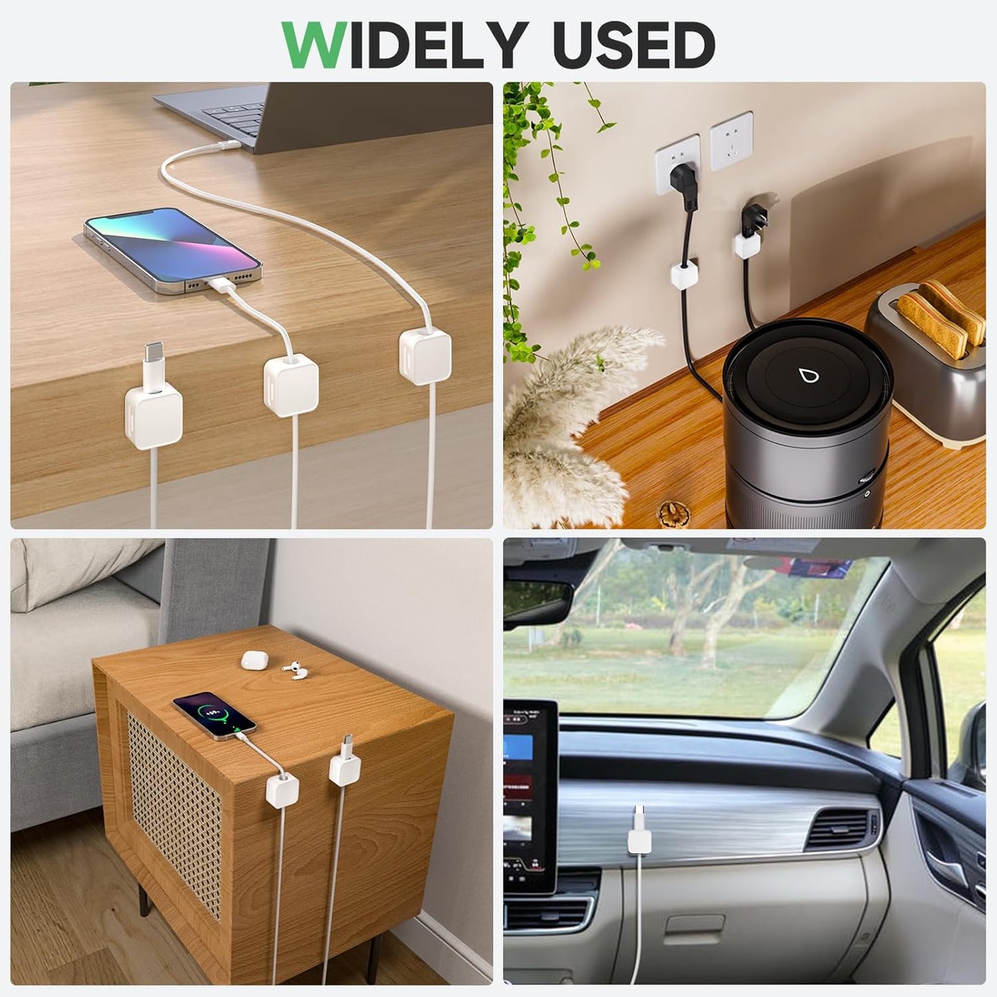 9 White Magnetic Cable Clips,Under Desk Cable Management,Cord Holder for Nightstand Home Office Car Phone Wall,2025 Adhesive Cord Organizer[0.45" in Ht Save Space/Versatile for Wire Up to 0.27" OD]