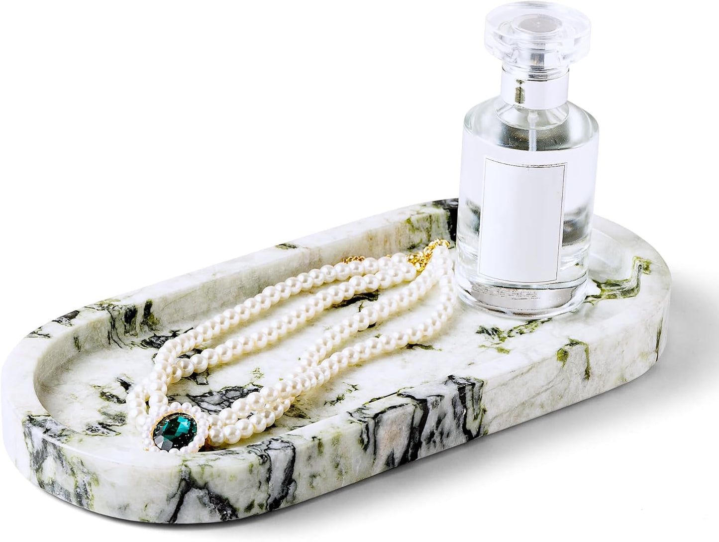 WORHE Natural Marble Vanity Tray Luxury Oval Stone Trays for Jewelry Perfume Candle, Calacatta Viola Decorative Dish for Bathroom,Bedroom,Dresser Countertop Storage Organizer for Home Decor (WH059)