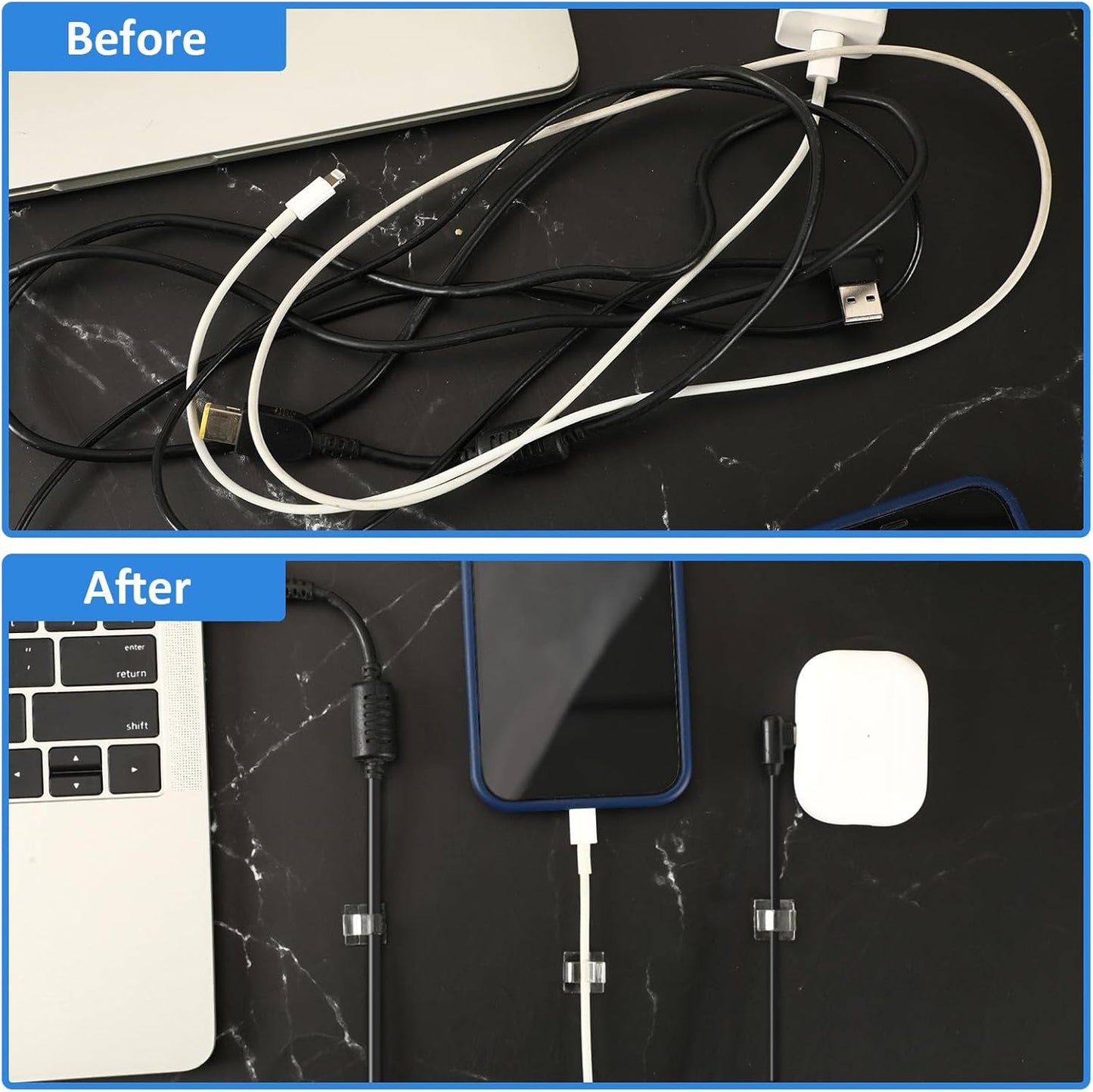 80 PCS Adhesive Cable Clips Christmas Clear Light Strip Mounting Clips Led Light Wire Holder Cable Clamp Organizer for Desk Outdoor Wall Cable