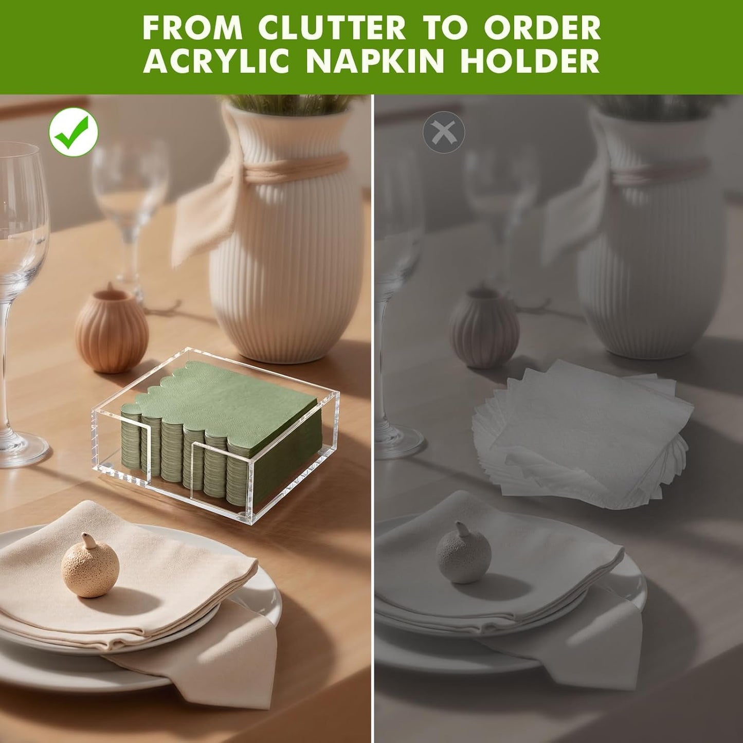 Acrylic Cocktail Napkin Holder for Table, for 5 x 5 Inches Napkin, Modern Flat Napkin Holders for Kitchen, Clear Waterproof Napkins Holder for Dinner, Home, Bar