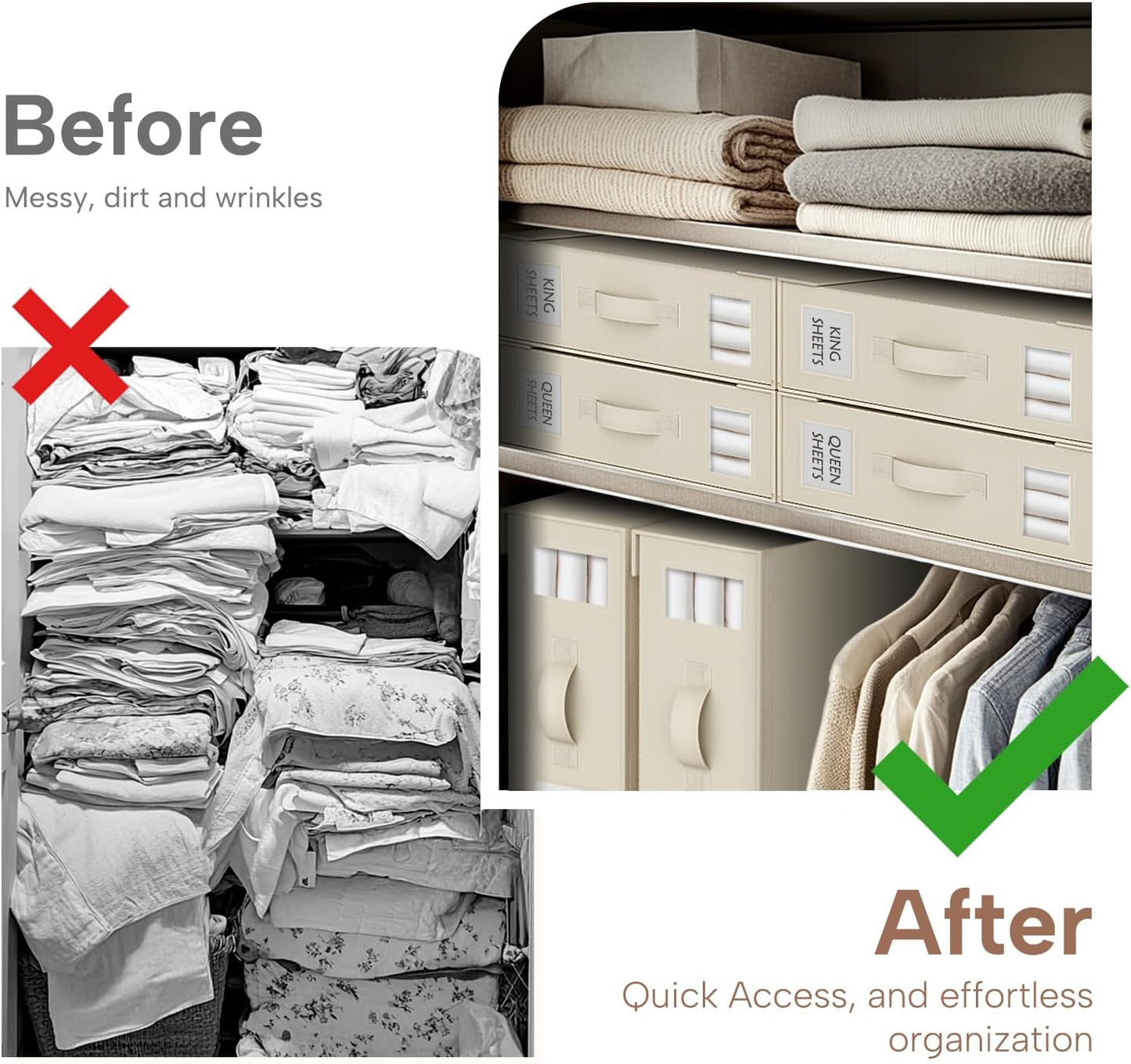 Criusia Bed Sheet Organizers and Storage, 8 Pack Foldable Linen Closet Organizer Box – Bedding Holder for Sheet Set (King/Queen Sizes), Duvet Covers, Blankets (Beige)