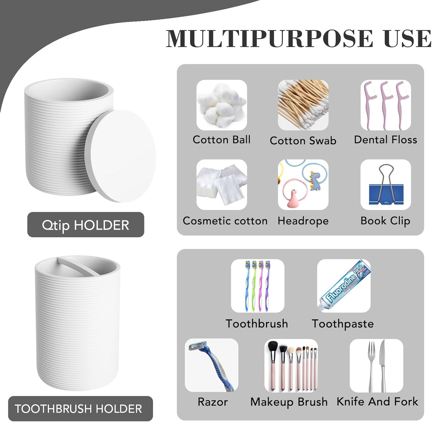 6-Piece Bathroom Accessory Set Resin, White Bath Accessories Complete with Toothbrush Holder, Lotion Soap Dispenser, 2 Qtip Holders,Vanity Tray,Bathroom Tumbler - Countertop Vanity Organizer