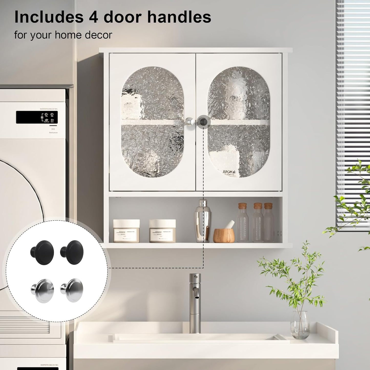 Medicine Cabinet for Bathroom,2 Acrylic Doors White Oval Bathroom Wall Cabinet,Over Toilet Storage Cabinet for Laundry Room/Kitchen/Living Room,Surface Mount Medicine Cabinets 23x24