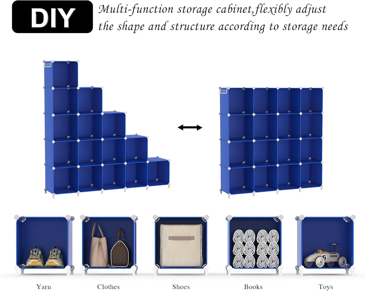 AWTATOS Cube Storage Organizer, 16 Cube Closet Organizers and Storage Shelves, DIY Stackable Bookshelf for Bedroom, Home, Admiral Blue